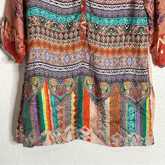 Johnny Was Silk Patchwork Longline Boho Tunic Top sz M - Picture 4 of 12